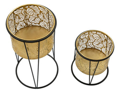 Blumenständer Leavy Gold Schwarz 2er Set – Pflanzenständer Deko