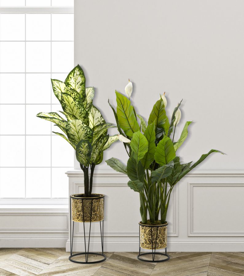 Blumenständer Leavy Gold Schwarz 2er Set – Pflanzenständer Deko