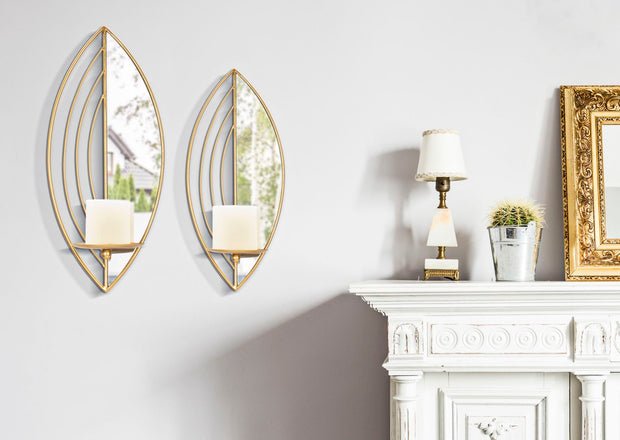 Wandkerzenhalter Blatt Gold 2er Set – Kerzenhalter Wand