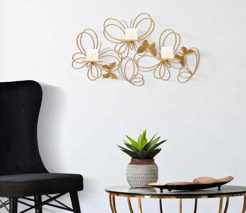 Wandkerzenhalter Schmetterling Gold 34 cm – Kerzenhalter