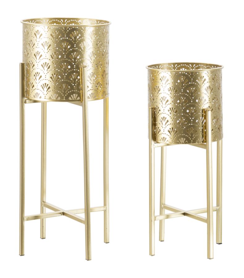 Blumenständer Golvy Gold 2er Set B Hoch – Pflanzenständer Deko