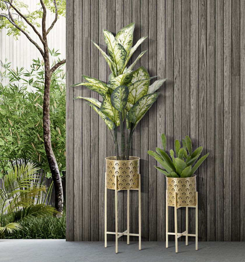 Blumenständer Golvy Gold 2er Set B Hoch – Pflanzenständer Deko