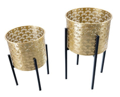 Blumenständer Glissy Gold Schwarz 2er Set – Pflanzenständer Deko