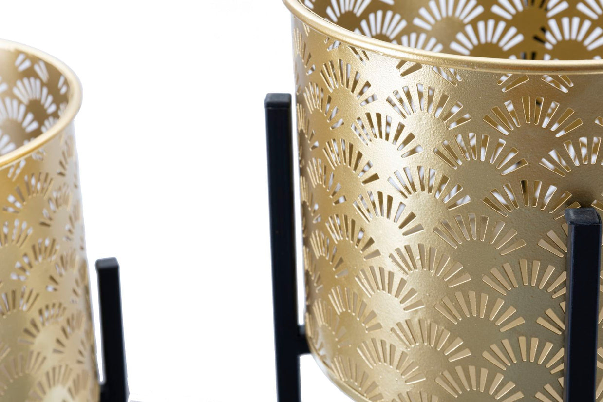 Blumenständer Glissy Gold Schwarz 2er Set – Pflanzenständer Deko