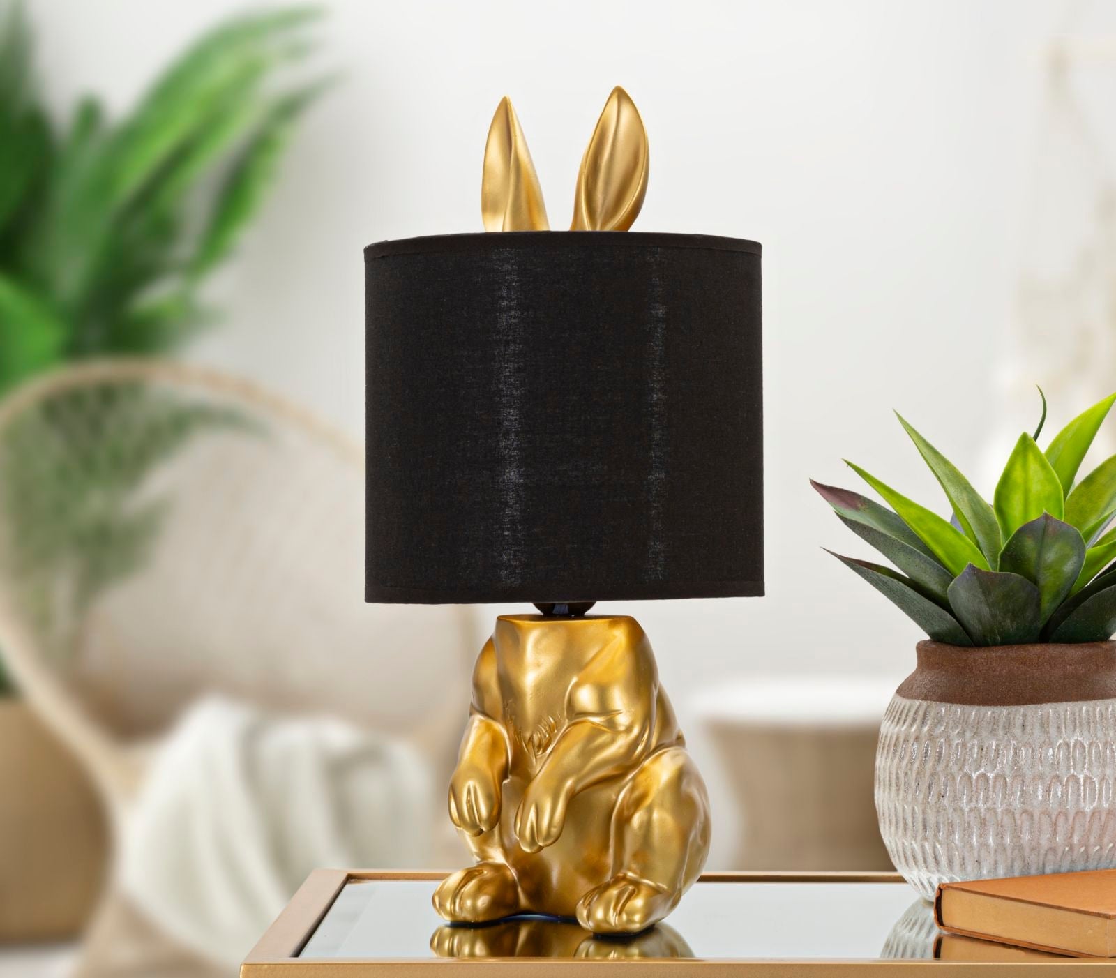 Tischlampe Hase Gold Schwarz 43 cm – Tischleuchte