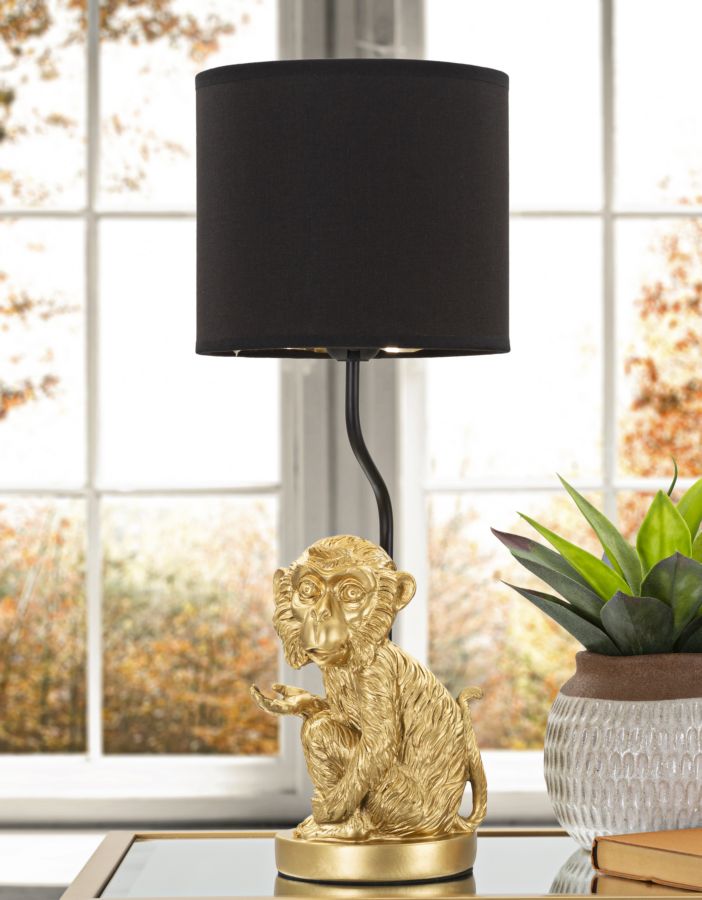 Tischlampe Affe Gold Schwarz 51,5 cm – Tischleuchte