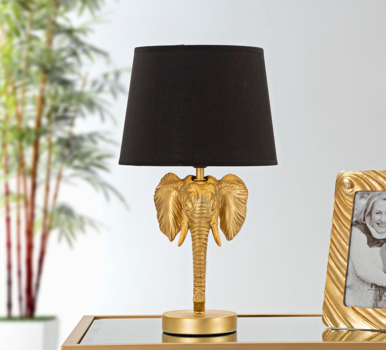 Tischlampe Elefant Gold Schwarz 43 cm – Tischleuchte