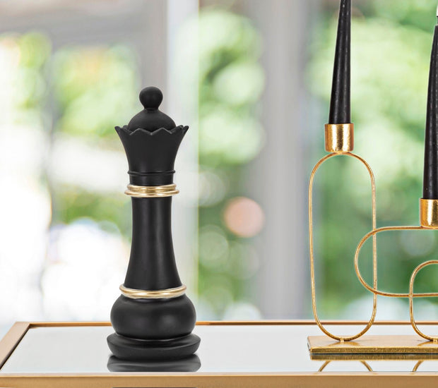 Schachfigur Dame Schwarz Gold 25,5 cm – Schach Deko