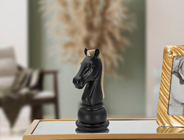 Schachfigur Springer Schwarz Gold 19 cm – Schach Deko