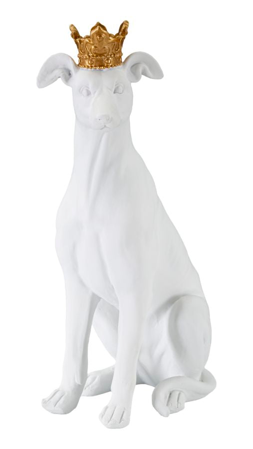 Dekofigur Hund Weiß mit Krone – Tierfigur