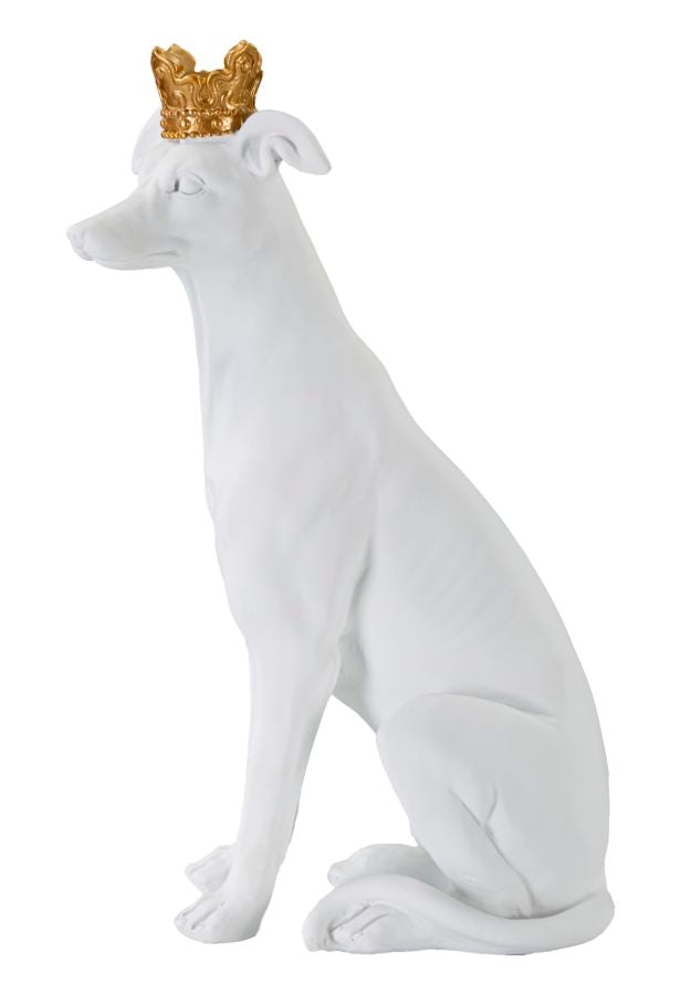 Dekofigur Hund Weiß mit Krone – Tierfigur