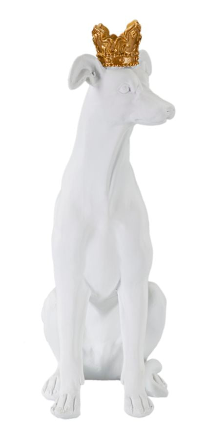 Dekofigur Hund Weiß mit Krone – Tierfigur