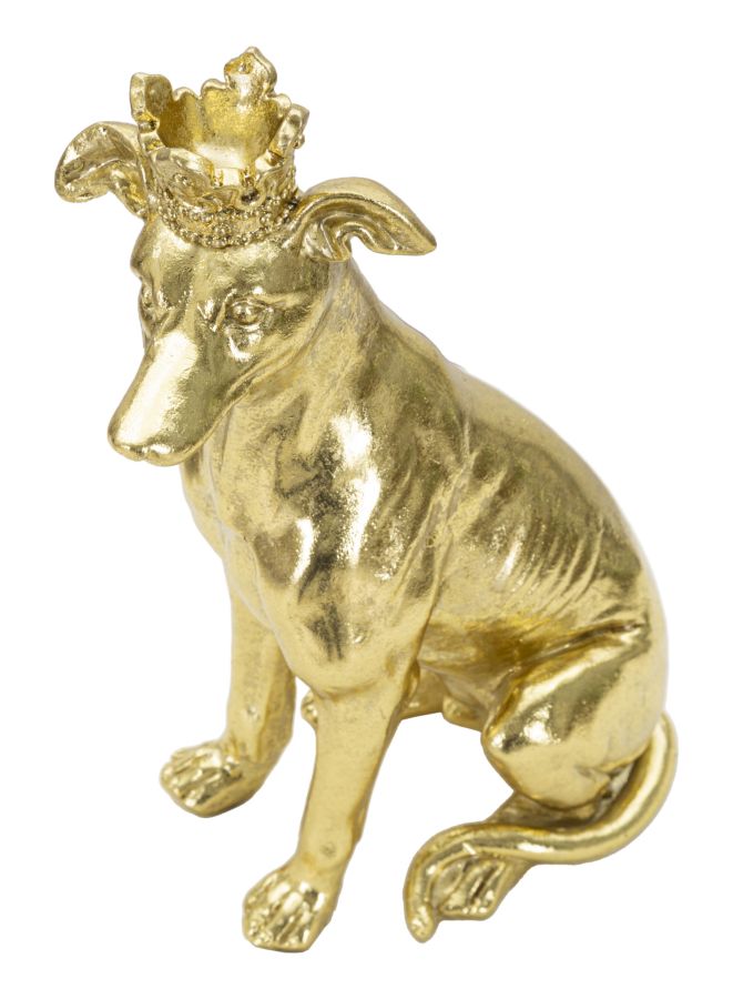 Dekofigur Hund Gold mit Krone – Tierfigur
