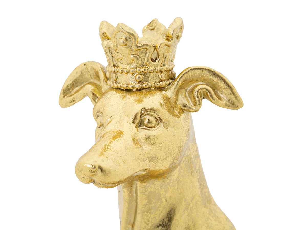 Dekofigur Hund Gold mit Krone – Tierfigur