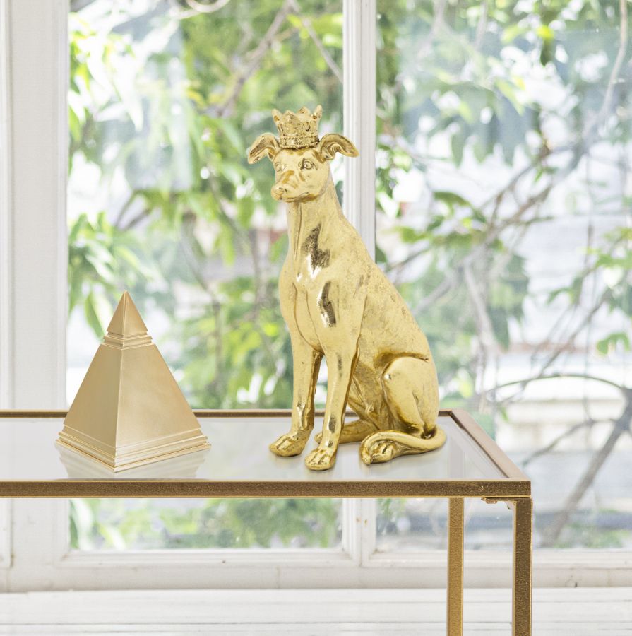 Dekofigur Hund Gold mit Krone – Tierfigur