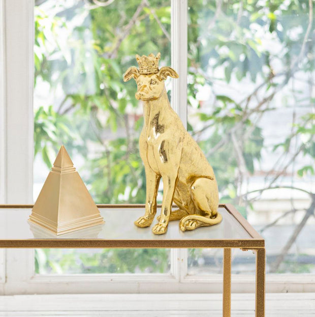 Dekofigur Hund Gold mit Krone – Tierfigur