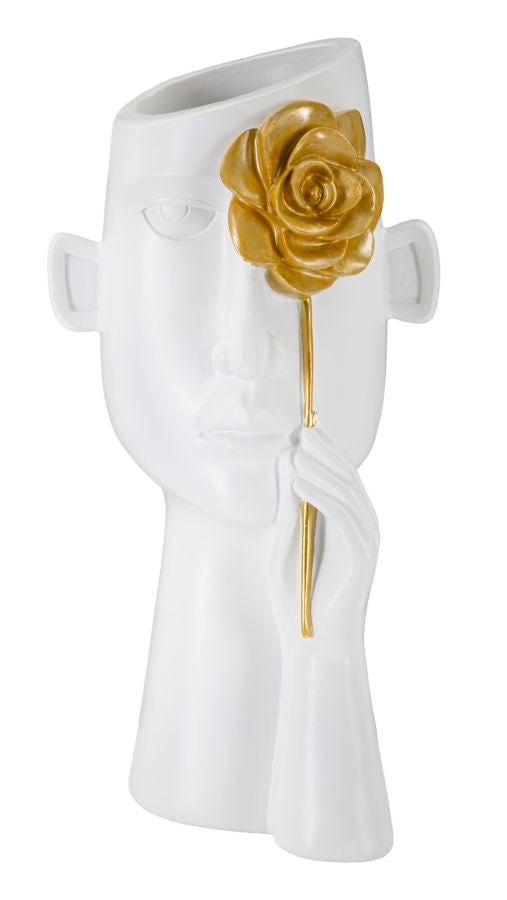 Vase Gesicht Blume Weiß Gold – Blumenvase Deko