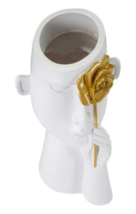Vase Gesicht Blume Weiß Gold – Blumenvase Deko