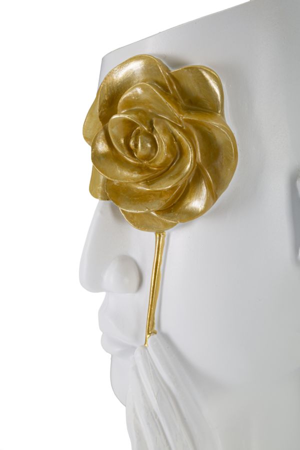 Vase Gesicht Blume Weiß Gold – Blumenvase Deko