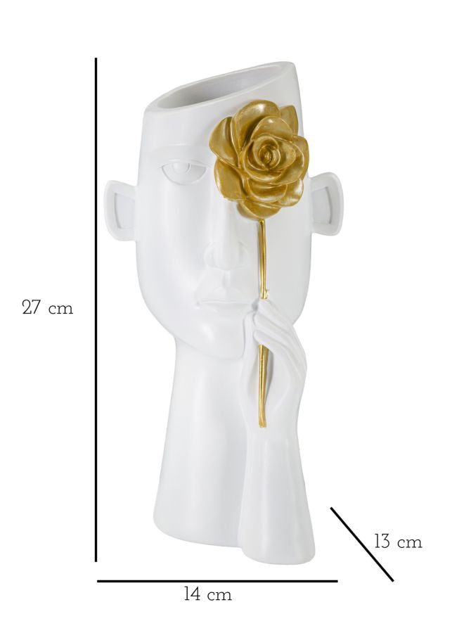 Vase Gesicht Blume Weiß Gold – Blumenvase Deko