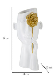 Vase Gesicht Blume Weiß Gold – Blumenvase Deko