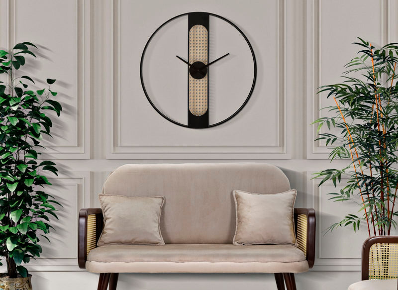 Wanduhr Gerippt Schwarz Creme 60 cm – Uhr Wohnzimmer
