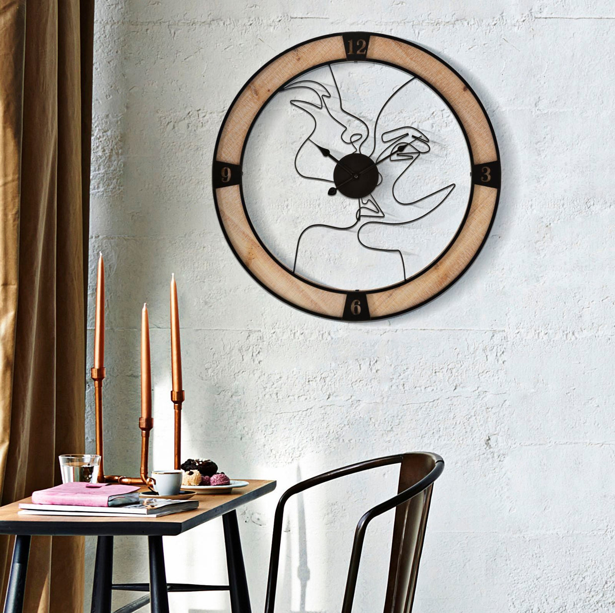 Wanduhr 2er Set Schwarz Natur 60 cm – Uhr Wohnzimmer