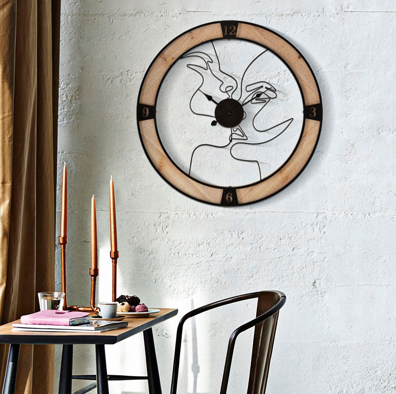 Wanduhr 2er Set Schwarz Natur 60 cm – Uhr Wohnzimmer