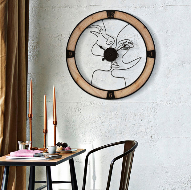 Wanduhr 2er Set Schwarz Natur 60 cm – Uhr Wohnzimmer