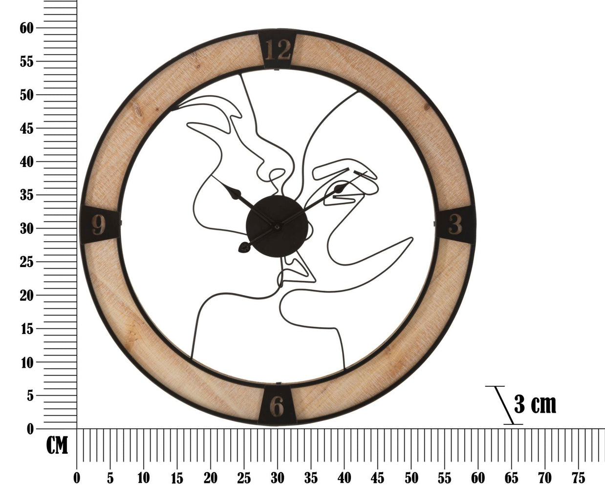 Wanduhr 2er Set Schwarz Natur 60 cm – Uhr Wohnzimmer