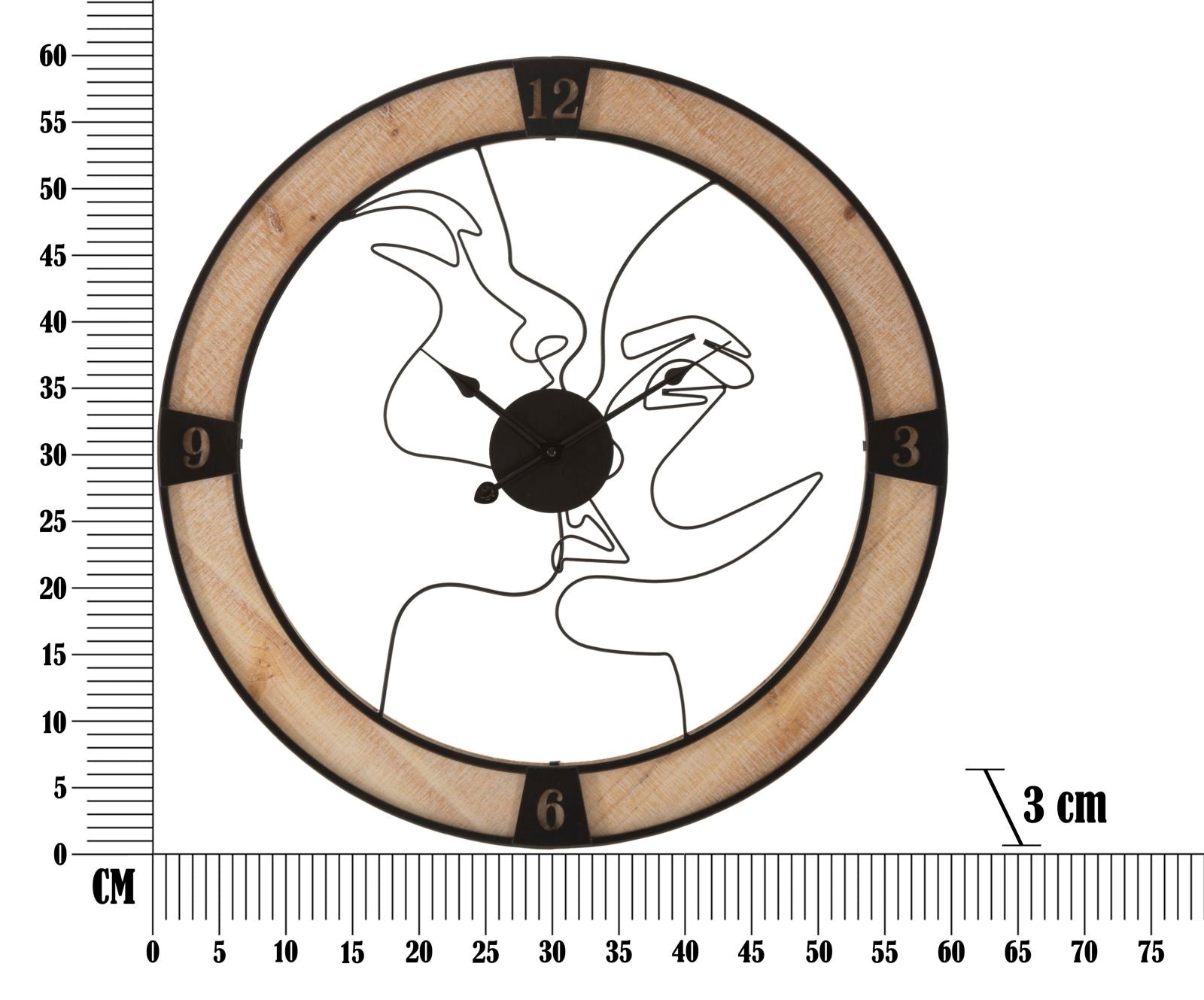 Wanduhr 2er Set Schwarz Natur 60 cm – Uhr Wohnzimmer