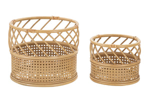 Blumenständer Panama Rattan Braun 2er Set – Pflanzenständer Deko