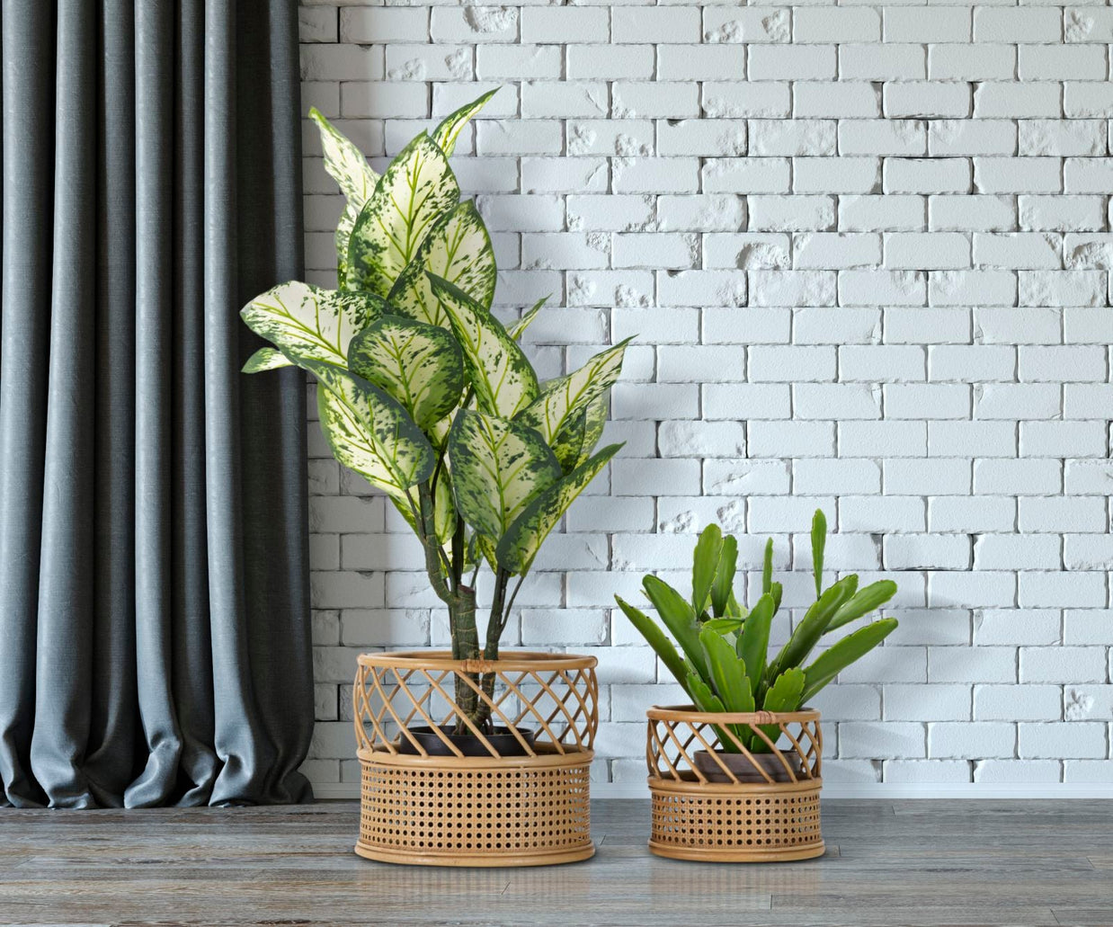 Blumenständer Panama Rattan Braun 2er Set – Pflanzenständer Deko