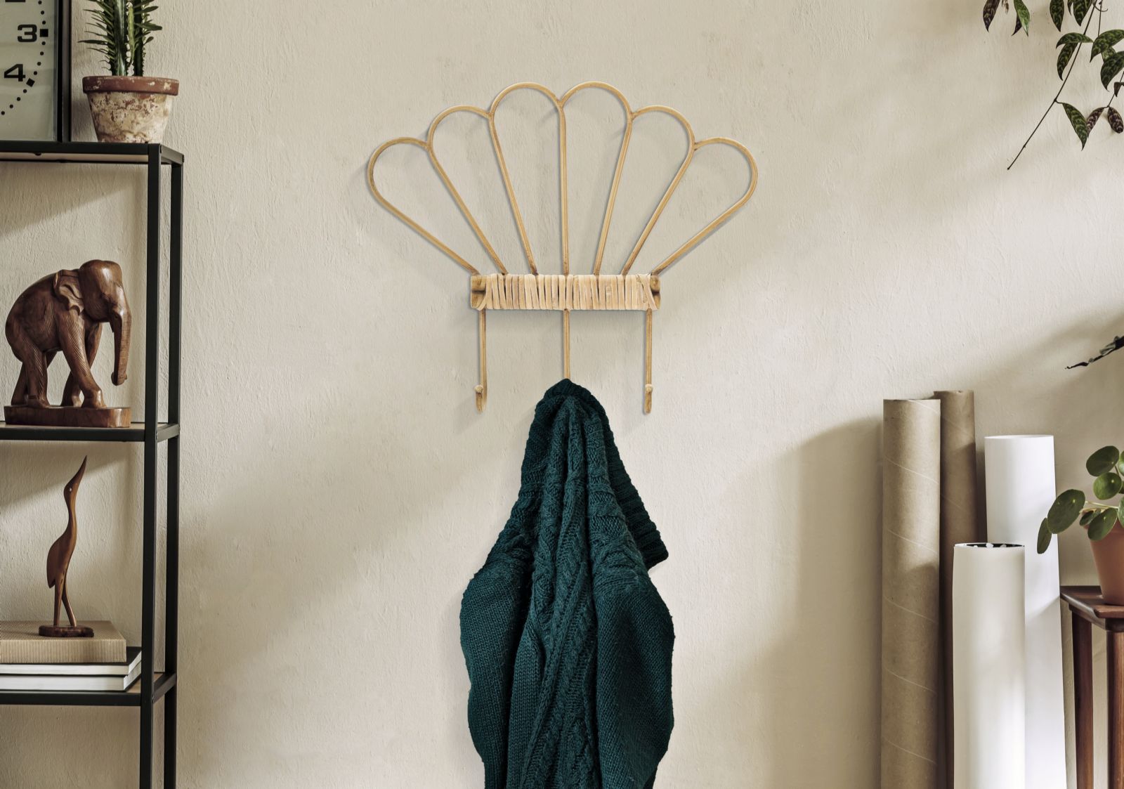 Garderobe Panama Rattan Braun 3 Haken – Hakenleiste Flur