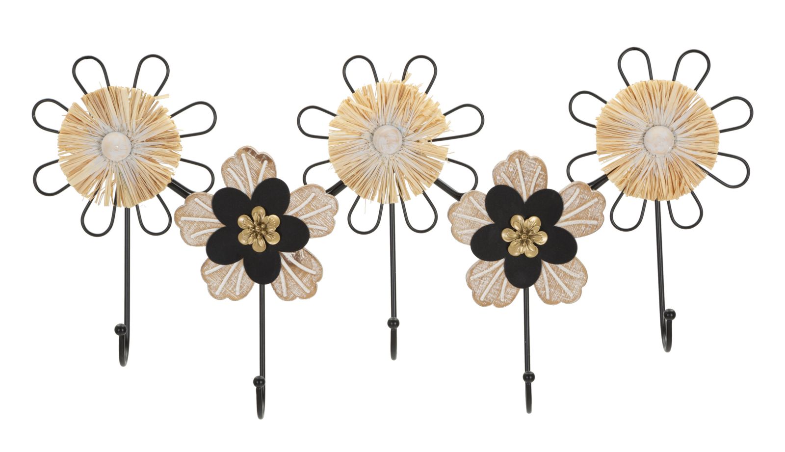 Garderobe Blumen Holz Rattan 5 Haken – Hakenleiste Flur
