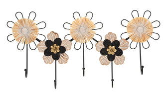 Garderobe Blumen Holz Rattan 5 Haken – Hakenleiste Flur