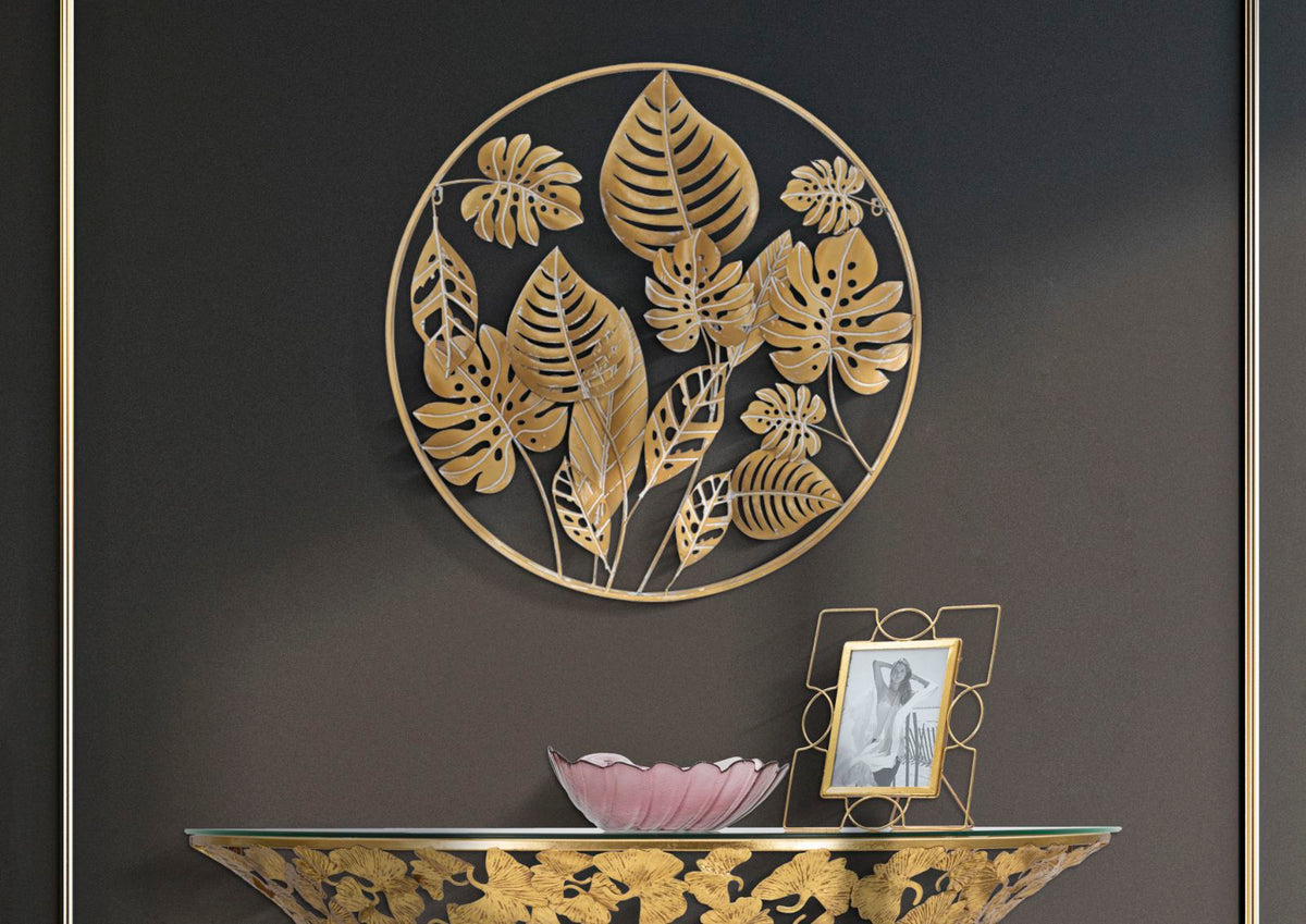 Wandpaneel Blätter Jungle Gold 80×80 cm – Wanddeko