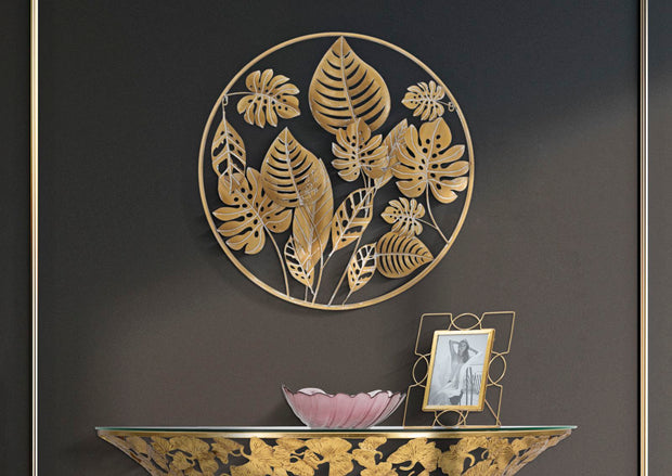 Wandpaneel Blätter Jungle Gold 80×80 cm – Wanddeko