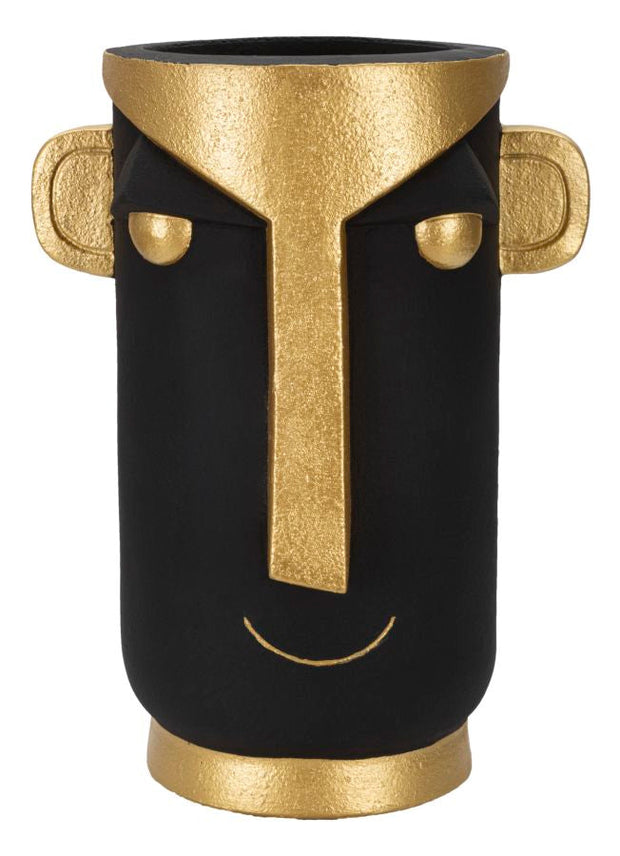 Vase Gesicht Tribal Schwarz Gold – Blumenvase Deko