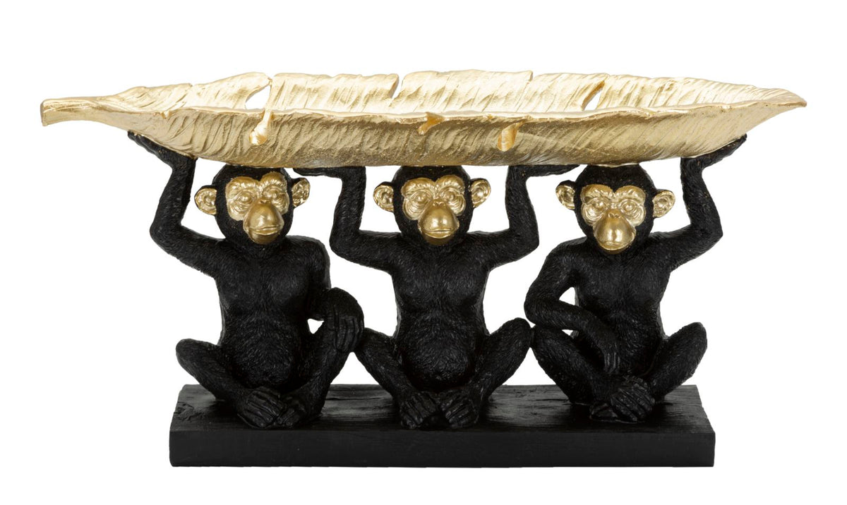 Affe Deko Gold Trio mit Palmblatt – Dekofigur