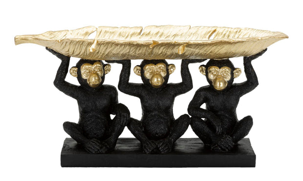 Affe Deko Gold Trio mit Palmblatt – Dekofigur