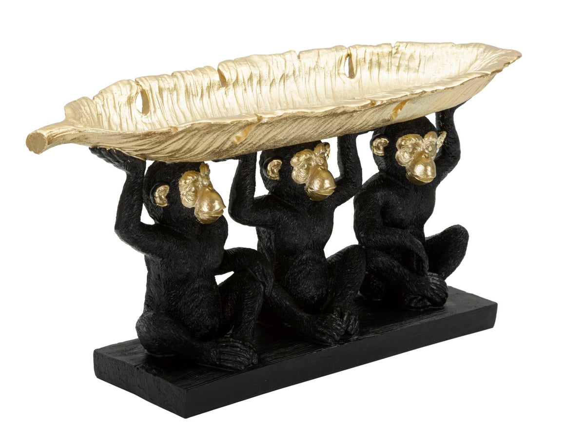 Affe Deko Gold Trio mit Palmblatt – Dekofigur