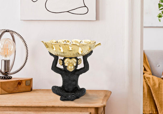 Affe Deko Gold mit Schale – Dekofigur