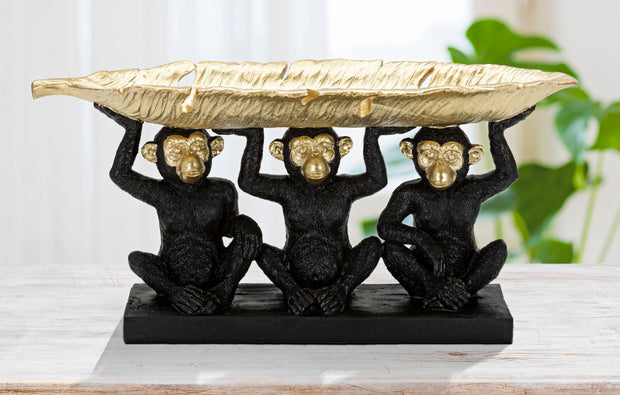 Affe Deko Gold Trio mit Palmblatt – Dekofigur