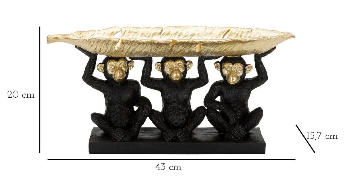 Affe Deko Gold Trio mit Palmblatt – Dekofigur
