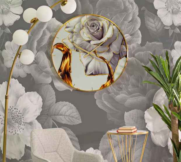 Wanduhr Rosen Bunt 60 cm – Uhr Wohnzimmer