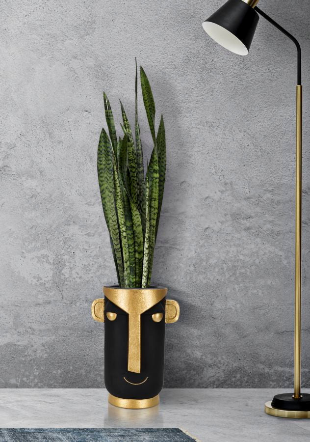 Vase Gesicht Tribal Schwarz Gold – Blumenvase Deko