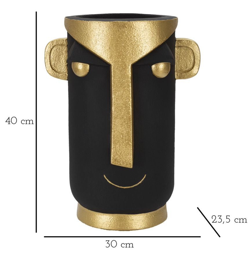 Vase Gesicht Tribal Schwarz Gold – Blumenvase Deko