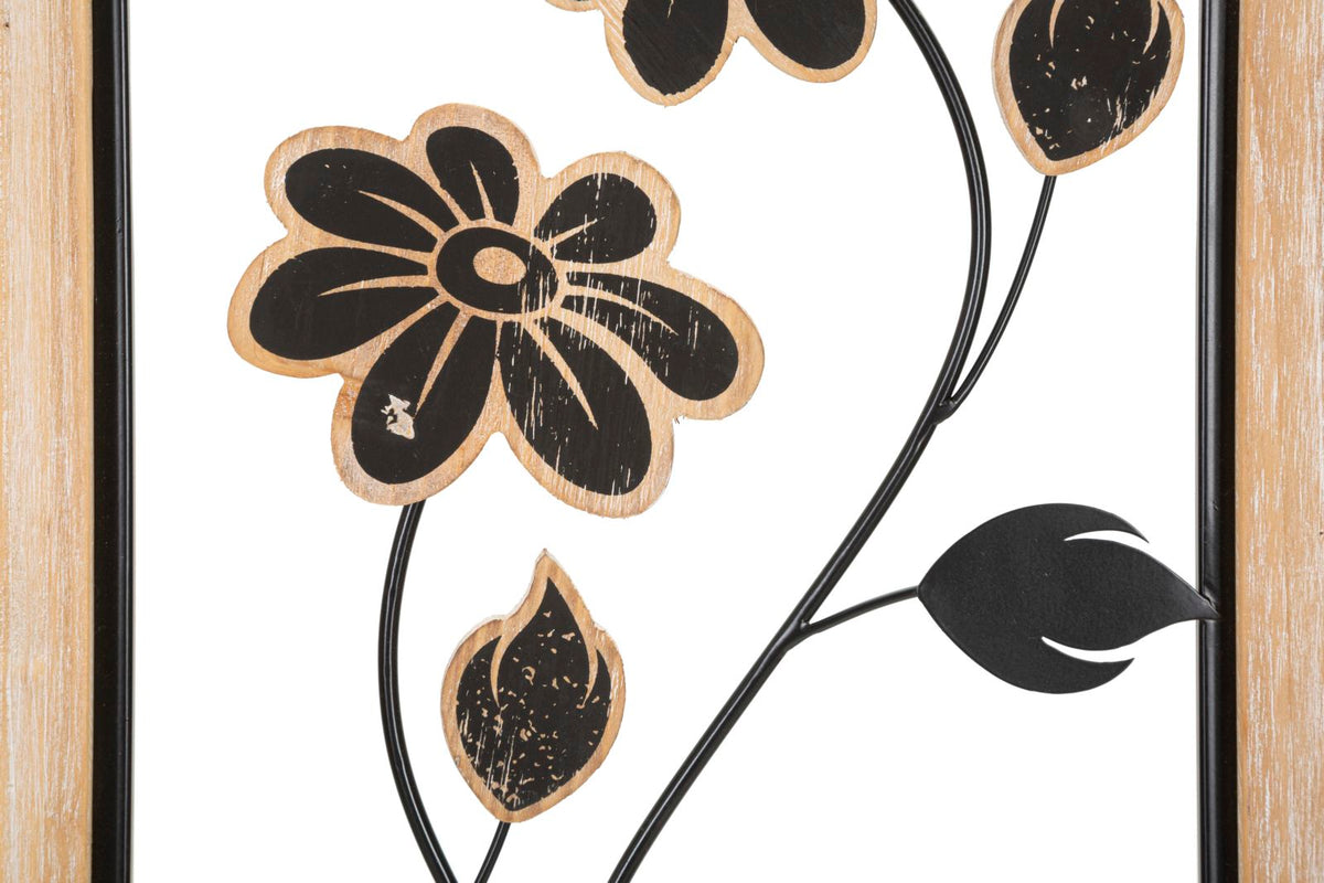 Wandpaneel Blumen Girish Braun Schwarz 30×60 cm A – Wanddeko