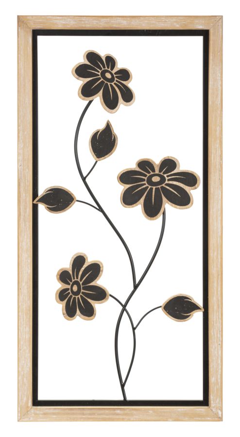Wandpaneel Blumen Girish Braun Schwarz 30×60 cm B – Wanddeko